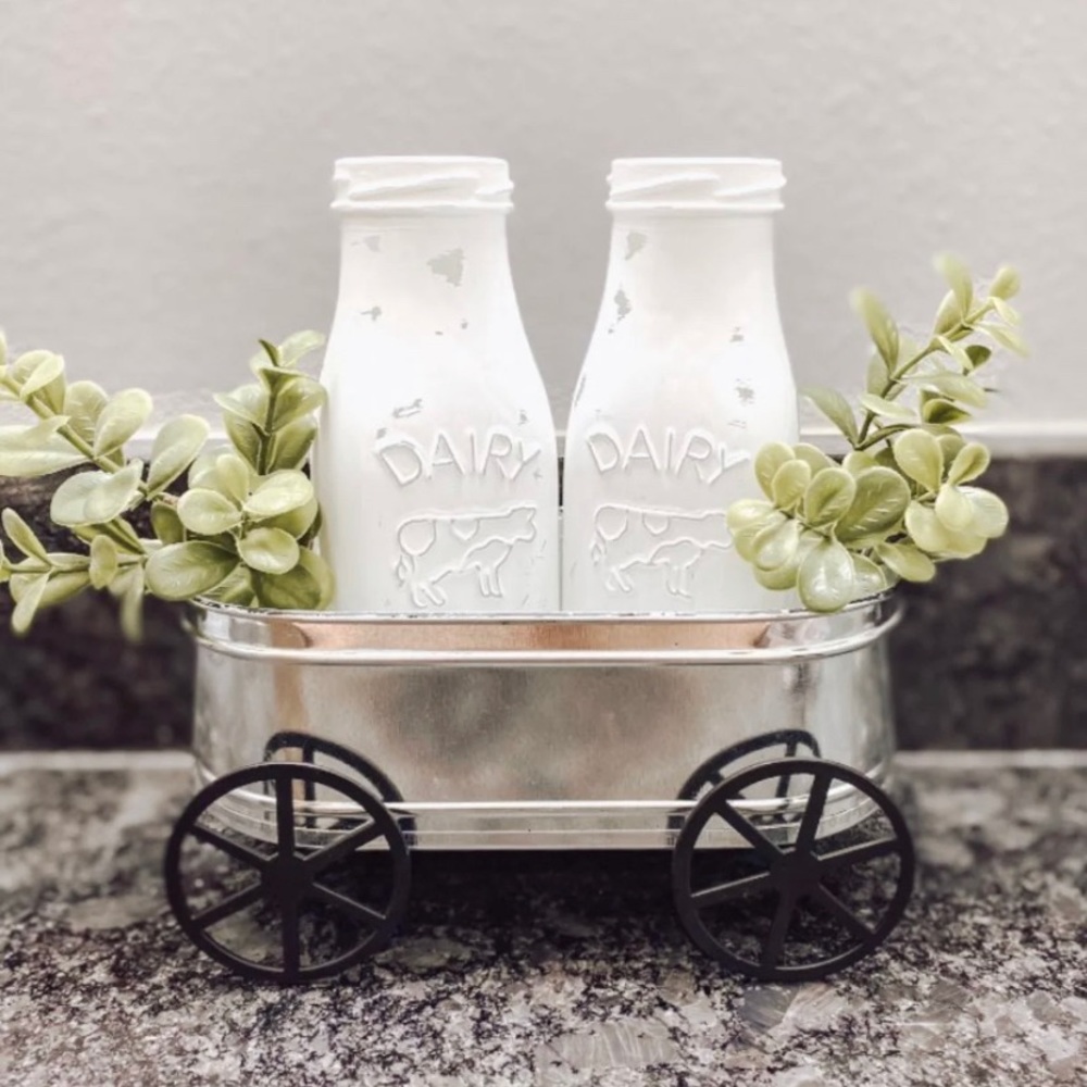 Farmhouse dairy milk bottle tiered tray decor set